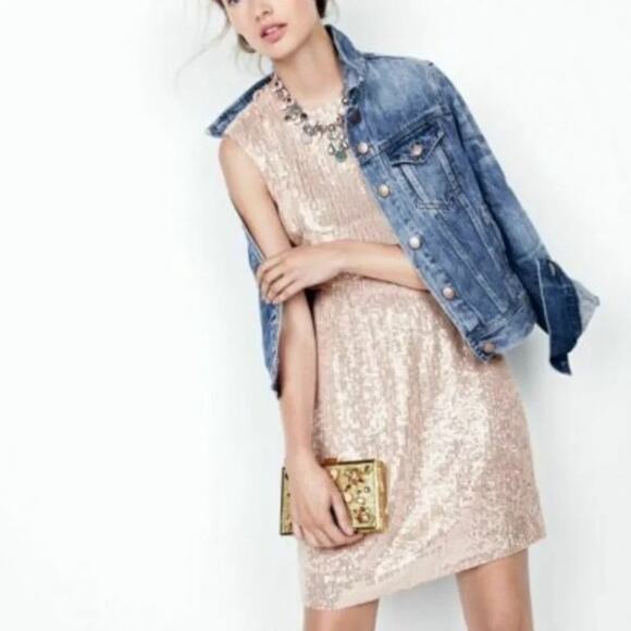 J.CREW Dresses & Skirts - J.Crew Sequin party wedding prom preppy Mini Dress pink beige Sz 2 A006537